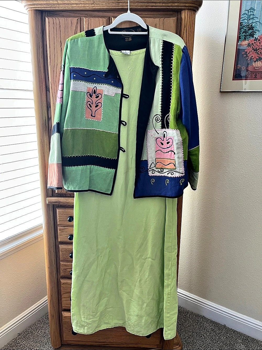 Alex K Color Block Jacket and a Lime Green Maxi Dress Set Size Large